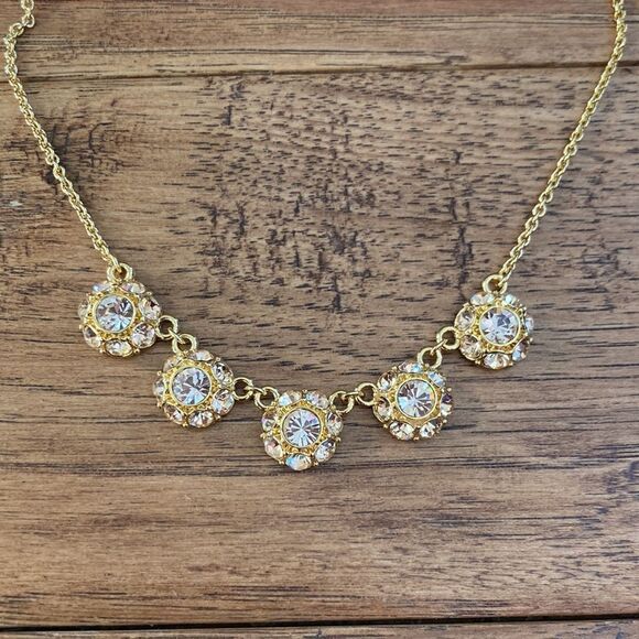 Kate spade putting on the ritz row necklace gold crystal sparkle new NWT - Picture 3 of 12